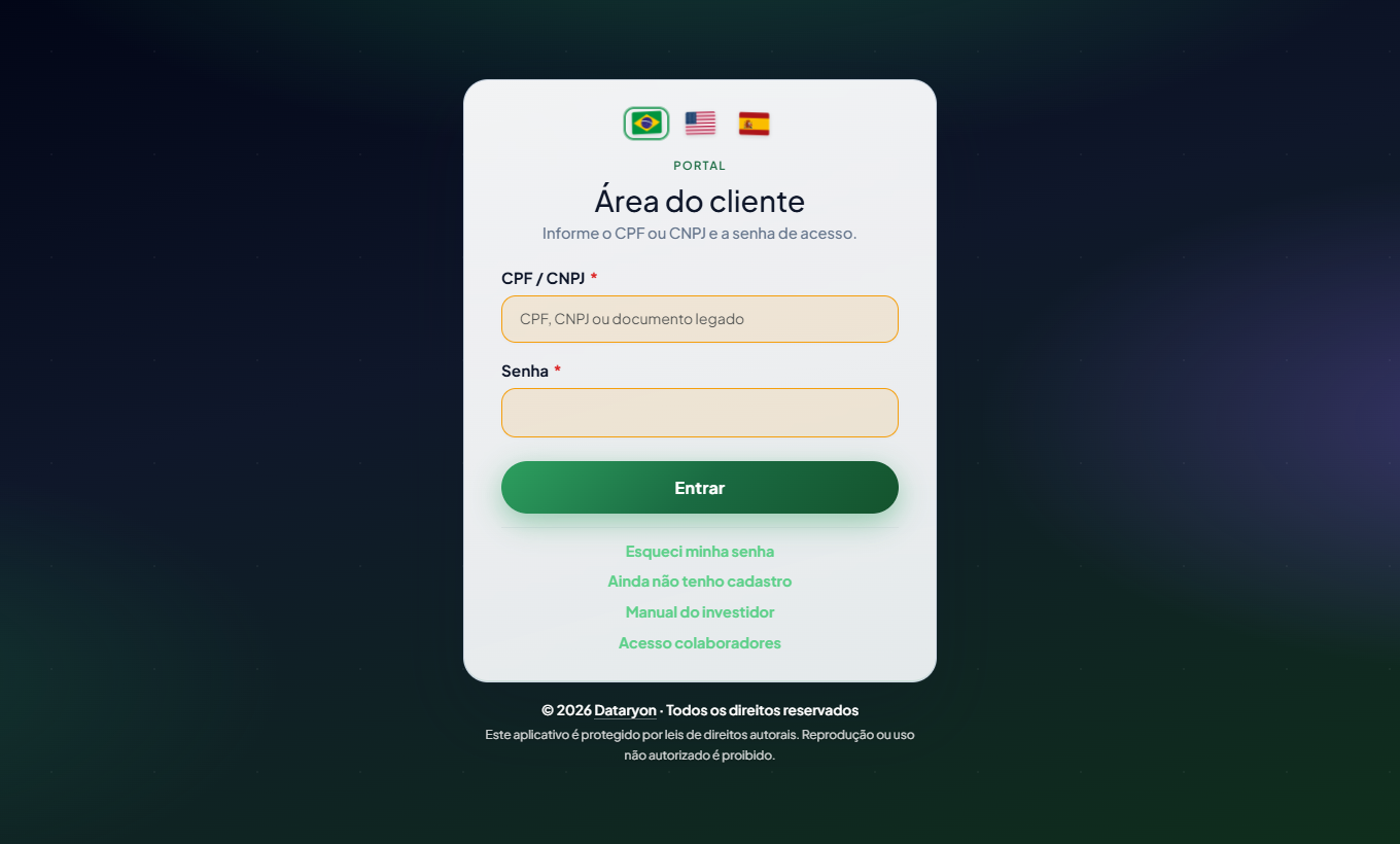 Tela de login da área do cliente